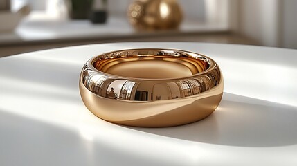 Aufkleber - A sleek minimalist gold ring with a smooth polished band is displayed on a clean white surface showcasing its elegant and sophisticated design