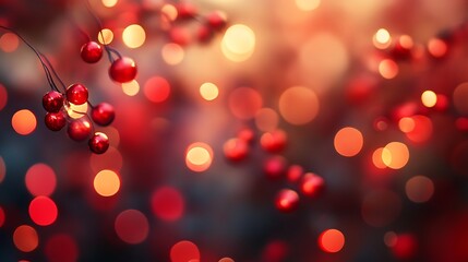 Poster - Christmas background with red balls and lights. Blurred bokeh - Generated AI