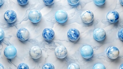 Wall Mural - Serene Blue Marble Spheres Arranged on a Light Grey Surface