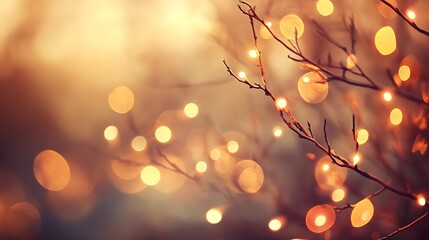 Poster - Beautiful bokeh lights on the branches of a tree. - Generated AI