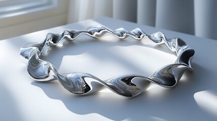 Aufkleber - Sleek and Minimalist Silver Necklace with Elegant Geometric Shapes Displayed Against a Clean White Background to Emphasize its Contemporary Design and Craftsmanship
