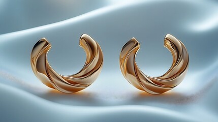 Poster - Elegant and Sophisticated Minimalist Gold Hoop Earrings Featuring an Innovative Twist Design Presented on a Clean White Background to Highlight Their Modern Aesthetic