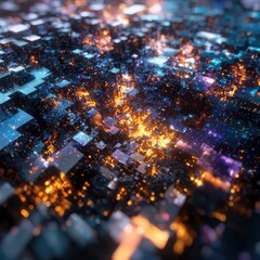 Poster - Visualizing quantum computing fractal data patterns in a luminescent digital landscape high-resolution aesthetic exploration
