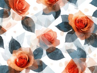 Poster - Spiraling playful flower collection rounded rose clusters and bouncy leaf elements in a glossy botanical design