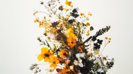 Poster - Exploring overlapping botanical study brushes diagonally pressed flowers layered depth in a microscope environment