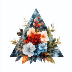 Poster - Charming botanical arrangement featuring chubby flower stems and exaggerated leaf shapes in a triangular layout soft pastel colors