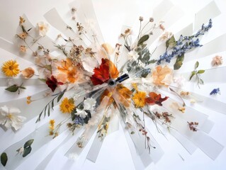 Poster - Creating botanical layered complexity with microscope diagonal brushes and pressed flowers in spatial harmony
