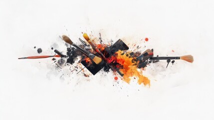 Poster - Creative studio diagonal tensions and palette fragments forming a geometric artistic landscape