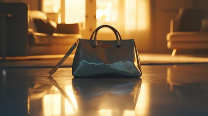 Poster - Chic handbag on clean surface indoor ambiance fashion photography warm lighting close-up modern elegance