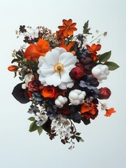 Poster - Captivating circular botanical ensemble featuring plump flower clusters and puffy leaf shapes in a charming display
