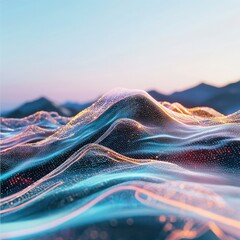 Poster - Abstract data visualization flowing digital streams in a macro environment with pastel gradients