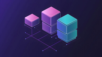 Aufkleber - A vibrant 3D graphic of layered cubes in purple and blue hues, showcasing a modern design aesthetic on a dark background