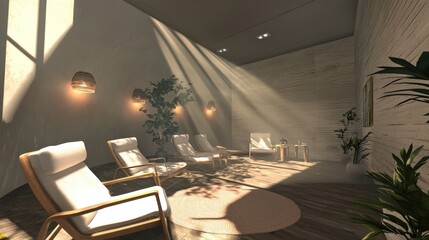 Aufkleber - Relaxing virtual reality environment for stress relief tranquil room digital experience indoor calm atmosphere