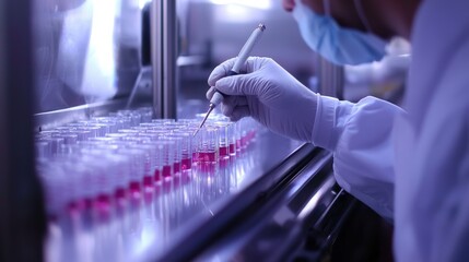 Poster - Laboratory inspector analyzing samples modern lab close-up image scientific environment focused viewpoint precision tools