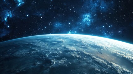 Wall Mural - view of earth from space with distant stars and nebula in the background