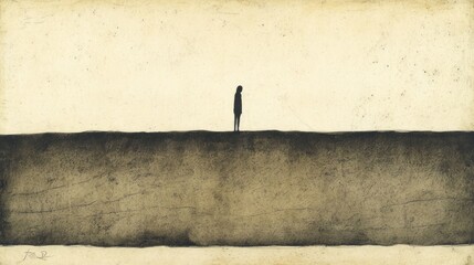 Wall Mural - A solitary figure stands on a stark horizon, evoking feelings of isolation and contemplation.