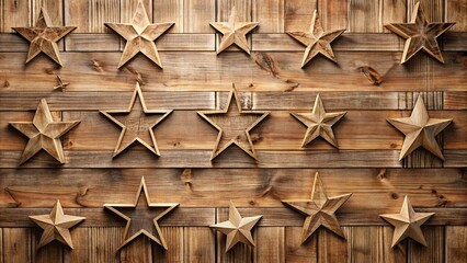 Wall Mural - Rustic Wooden Stars Arranged on a Weathered Planked Background