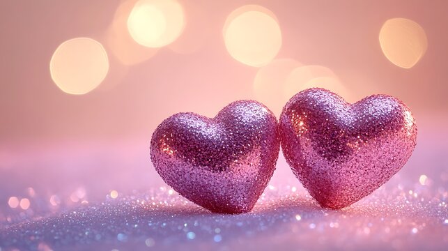 Sparkling hearts over a soft, glowing pink background, enchanting and magical, perfect for fairytale or fantasy designs