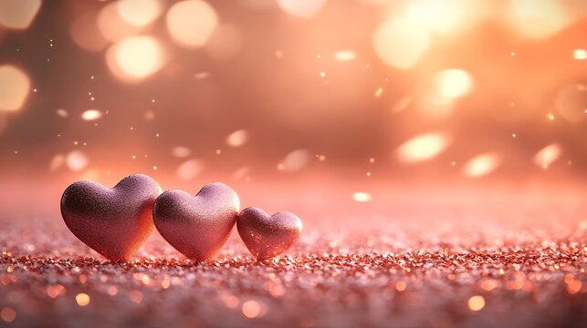 Sparkling hearts over a soft, glowing pink background, enchanting and magical, perfect for fairytale or fantasy designs