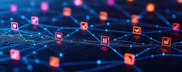 Poster - Innovative digital icons representing connectivity and data analysis in a high-tech environment