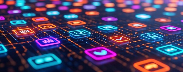 Poster - Digital interaction icons technology innovations graphic design virtual environment close-up view visual communication concepts