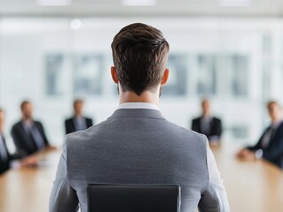 Poster - Business meeting insights professional discussion in conference room corporate environment focused perspective on leadership