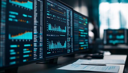 Poster - Data analysis overview office environment digital content modern workspace analytical insights for business growth
