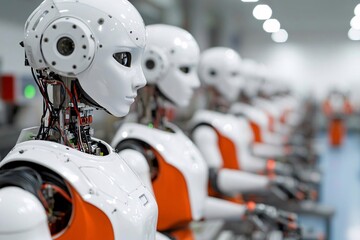Poster - Robotic assembly process manufacturing facility industrial photography high-tech environment close-up view automation innovation