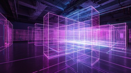 Fototapete - Dynamic laser grids transcend digital art space modern gallery interactive experience futuristic design immersive environment