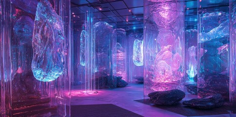 Aufkleber - Contemporary digital gallery futuristic holographic art installation in an immersive urban environment
