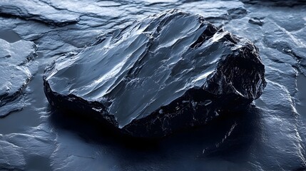 Poster - Stunning Photograph of a Polished Obsidian Stone with its Smooth Black Surface and Subtle Reflective Qualities Creating a Minimalist and Elegant Background or Texture for Design and Creative Projects