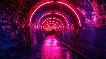 Poster - Ethereal neon tunnel experience urban setting digital art futuristic vibe low angle surreal flowing patterns