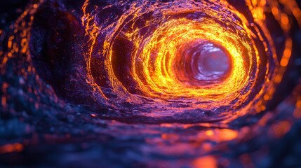 Aufkleber - Dynamic neon tunnel flowing with magma-like patterns digital art abstract environment surreal viewpoint futuristic concept