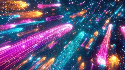 Poster - Meteor shower spectacle in space cosmic display digital art dark universe dynamic viewpoint futuristic concept