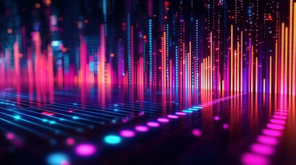 Fototapete - Dynamic equalizer bars dance in a vivid digital environment capturing audio-visual harmony and motion art