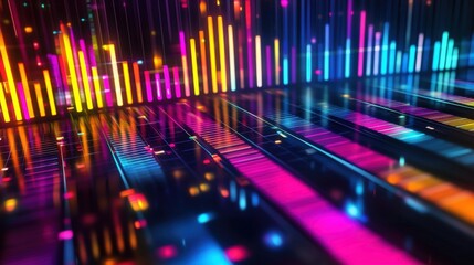 Leinwandbilder - Dynamic equalizer bars dance in vivid digital environment colorful visuals tech art abstract viewpoint creative concept