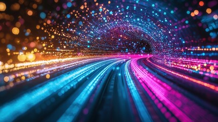 Poster - Digital void neon explosion abstract art vibrant colors futuristic environment dynamic perspective visual concept