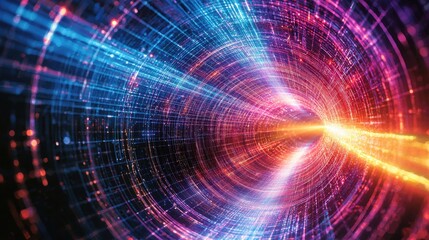 Poster - Digital future visualization abstract tunnel of light virtual environment motion concept futuristic perspective
