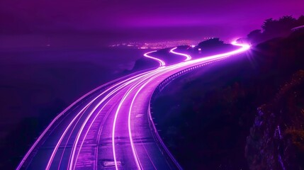Poster - A steady row of glowing purple lights leads to the top of a steep hill offering a sense of progress and accomplishment.