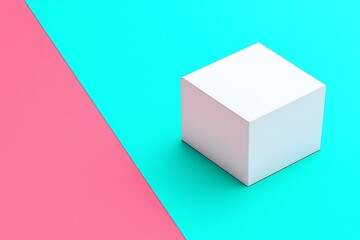 Poster - White Cube on a Pink and Turquoise Background