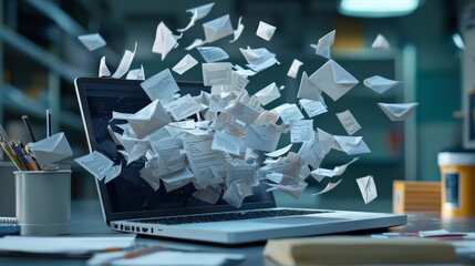 Leinwandbilder - Overloaded laptop screen with email notifications popping up rapidly, symbolizing information overload in the digital age