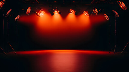 Aufkleber - The image features a dimly lit stage with bright red lights, creating an atmospheric setting ideal for performances or presentations