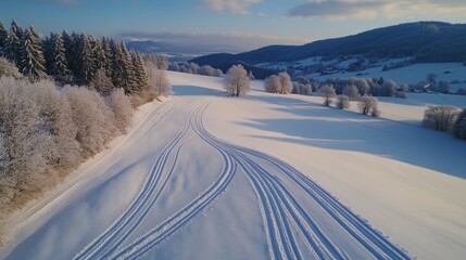 Aufkleber - A breathtaking winter wonderland unfolds, showcasing pristine snow blanketing rolling hills