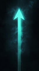 Aufkleber - Glowing cyan arrow pointing upward in digital mist