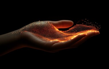 Poster - A hand gently holding a glowing digital sphere, symbolizing the power of interconnected networks, data flow, and the digital ecosystem