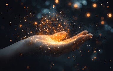 Poster - A hand gently holding a glowing digital sphere, symbolizing the power of interconnected networks, data flow, and the digital ecosystem