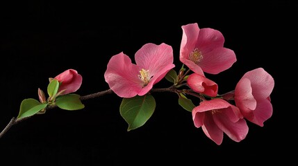 Poster - Pink flower branch with green leaves