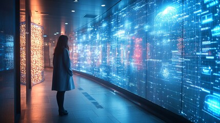 Poster - Exploring a sleek hallway with smart lighting and digital displays in a tech-savvy space