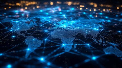 Poster - Massive Neural Network Connecting Various Data Points Across a Global Map Representation with a Futuristic and Digital Aesthetic