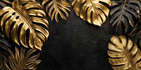 Wall Mural - Gold Leaves on Black Background